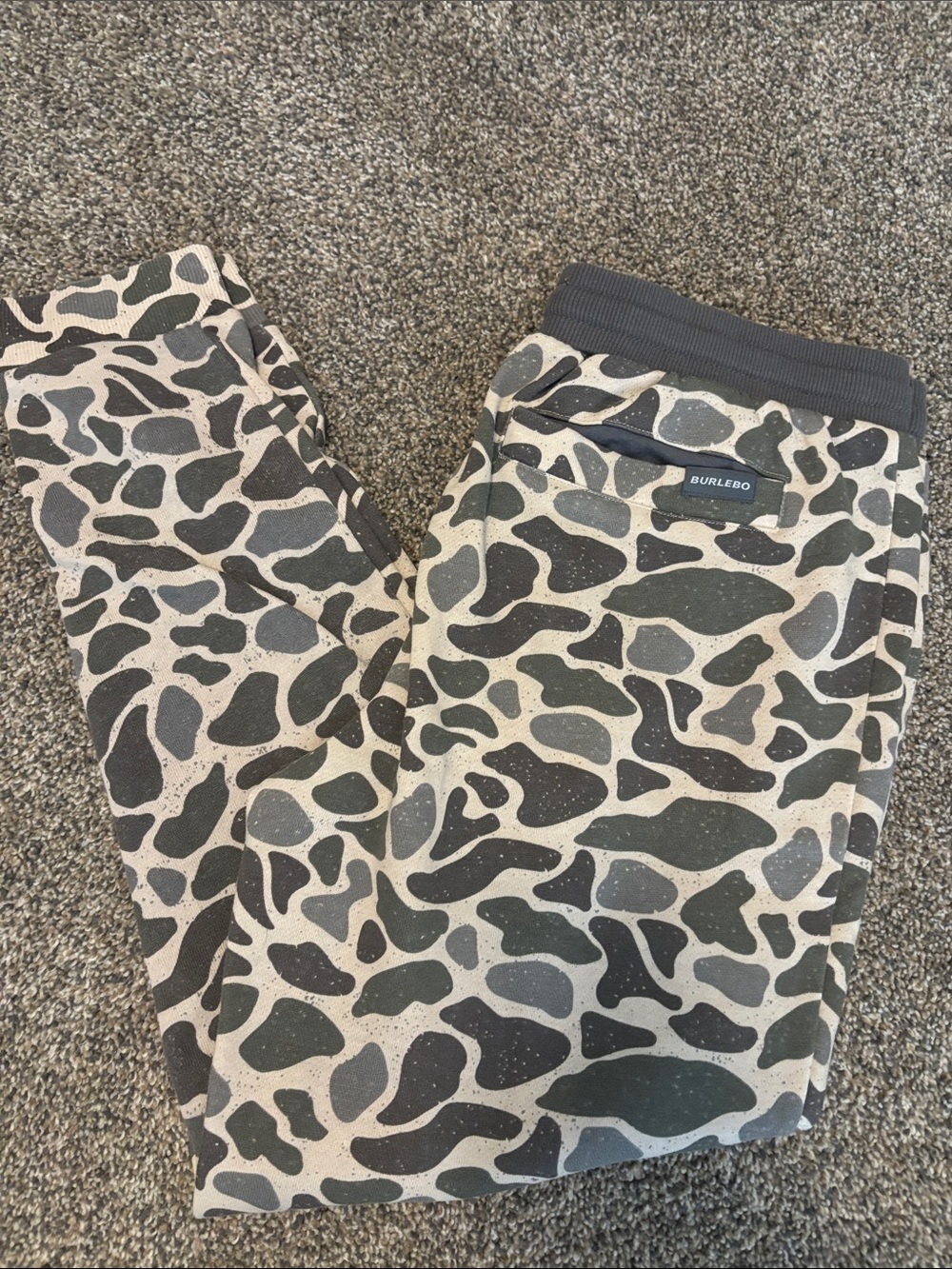BURLEBO Kids Camouflage Jogger Pants in Olive Green and Cream NWOT